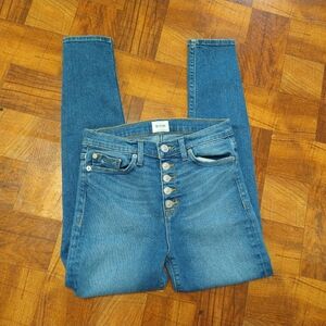 Hudson Ciara High Rise Cropped Skinny Blue Jeans Button Fly Distressed Size 27